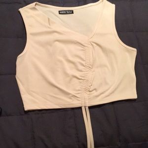 Asymmetrical Neck Drawstring Crop Tank Top